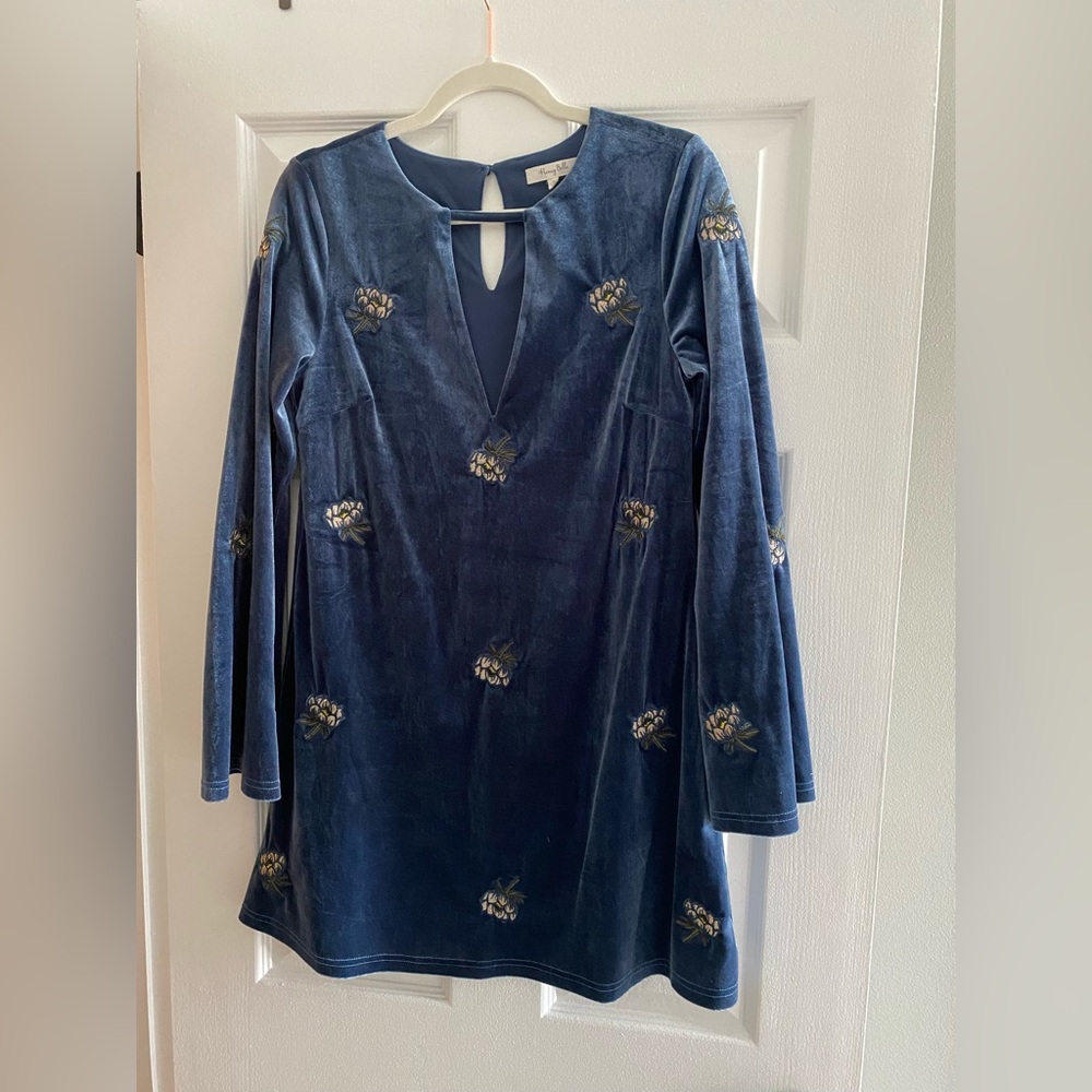 Honey Belle Floral Long Sleeve Velvet Mini Dress